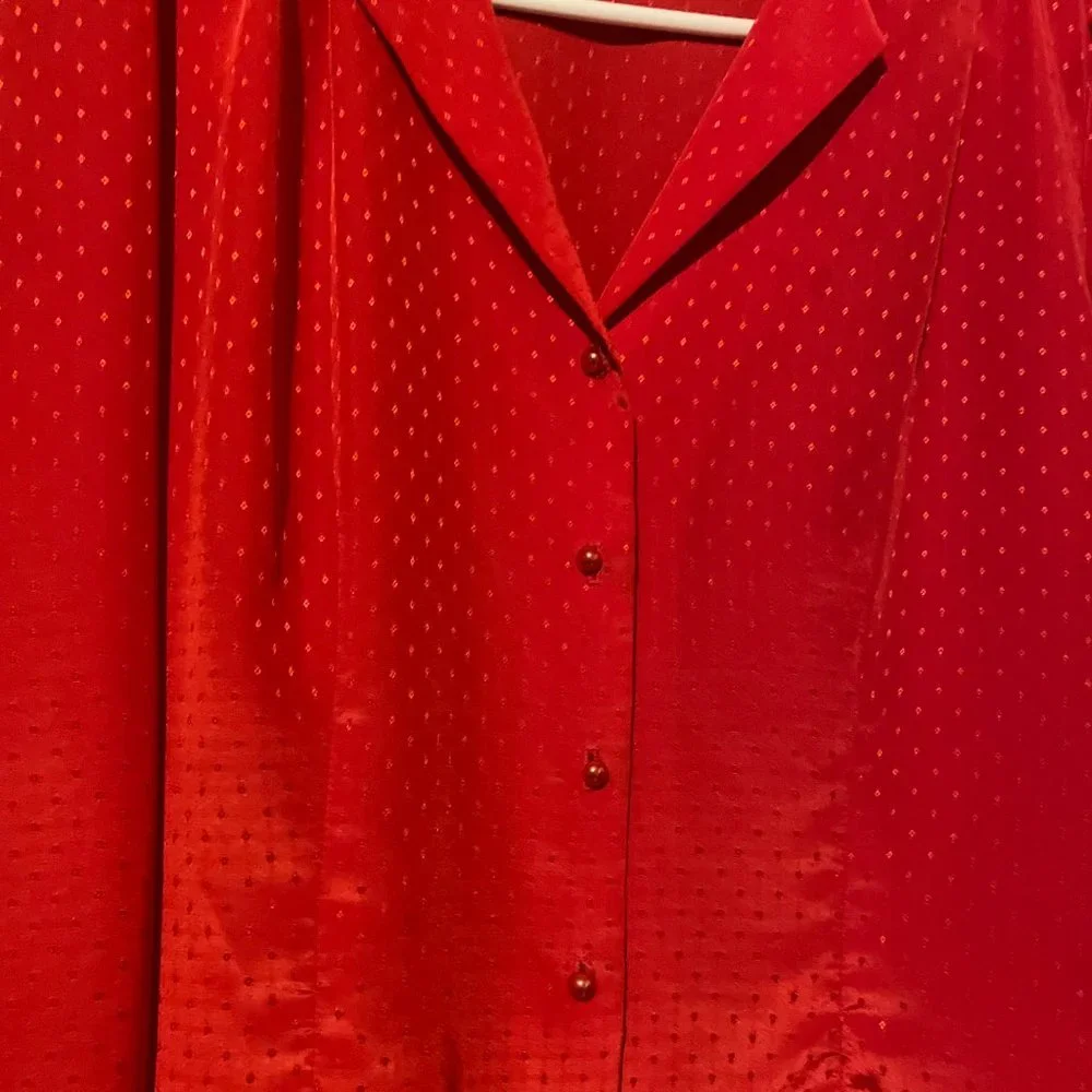 Beautiful Red 80s Jonathan Martin Button Down Secretary Blouse - Picture 3 of 4